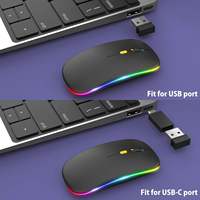 Mouse Nirkabel Slim Optik LED Mini 2.4G dengan Lampu Latar, Portabel USB untuk Mac Laptop Windows RGB 1600, Dapat Diisi Ulang, ABS Ergonomis