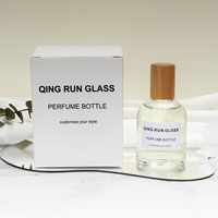 Flacon de parfum en verre givré de luxe personnalisé, écologique, 30 ml, 50 ml, rechargeable, flacon pulvérisateur vide avec bouchon et boîte en bambou