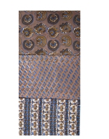Ensemble de tissus en coton imprimé à la main, motif floral marron et bleu, avec rayures et motif Buta, pour la confection de robes, kurta, couture, textile de maison et artisanat.