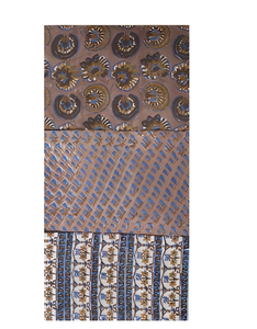 Brown Blue Floral Hand Block Printed Cotton Fabric <b>Set</b> With Stripe And Buta Motif For Dress Kurta <b>Sewing</b> Home Textile Craft - Product Image 1
