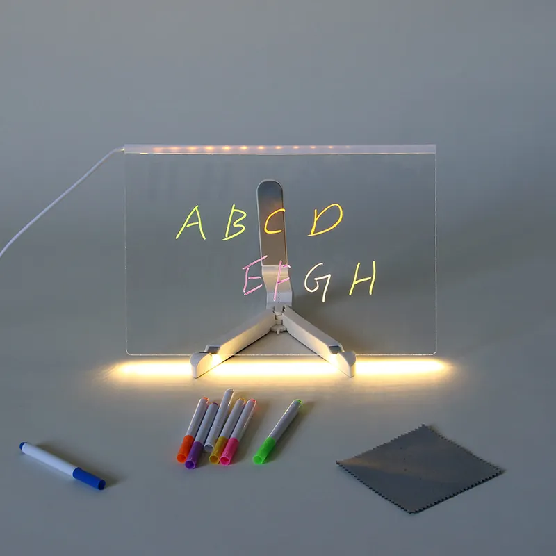 Tablero de acrílico LED portátil, tablero de mensajes personalizado, luz decorativa, tablero de escritura para oficina, escuela y hogar