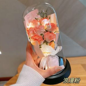 Bouquet di Rose Eterne con Fiori Secchi e LED in Cupola Acrilica, Regalo per il Ritorno a Scuola, Luci Calde Eterne - Product Image 2