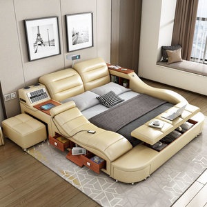 Cama Inteligente Moderna King Size con Almacenamiento, Carga USB Multifunción, Altavoz, Tapicería de Cuero, Estructura de Madera Sólida YSS-B4-09 M - Product Image 1