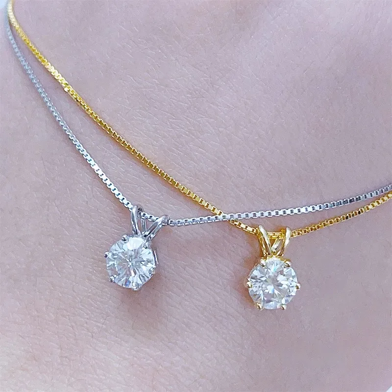 Colar de prata esterlina 925 banhado a ouro, colar personalizado simples com pingente de diamante moissanite para mulheres