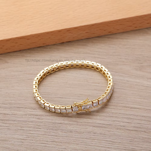 Hip-hop Jewelry Square Zirconium Single-row Tennis <b>Bracelet</b>, Hip-hop <b>Copper</b> Zircon Tennis Chain Tanjing Fashion Lijing Necklace - Product Image 2
