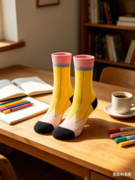 Chaussettes courtes Zmart Crazy Silly pour filles - Chaussettes d'école amusantes en coton mélangé respirant à motifs de dessins animés pour le printemps - Cadeaux de rentrée scolaire