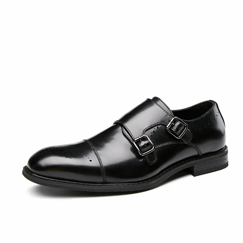 Factory Wholesale Black Business Dress Oxford Men's Carved Buckle Leather Shoes