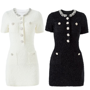 AIMEISI Abito Elegante da Donna a Maniche Corte <span class=keywords><strong>con</strong></span> <span class=keywords><strong>Perline</strong></span> Decorative, Vestito Aderente Semplice in Maglia Corta - Product Image 1