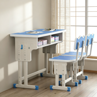 Ensemble bureau et chaise pour deux étudiants, poste de travail réglable en hauteur avec tiroir, rainures pour crayons, crochets suspendus, détachable