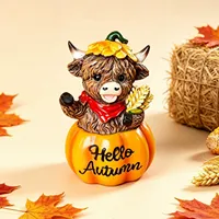 Figurine en résine de vache des Highlands et citrouille, style ferme, pour la récolte d'automne, décoration de maison de Thanksgiving, vente en gros personnalisée