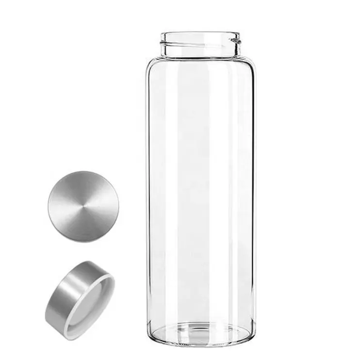 Экологичная стеклянная бутылка с широким горлышком объемом 32 унции, стеклянная бутылка для воды с крышкой из нержавеющей стали