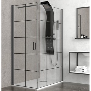 NICO-3500 Kamalu moderna cabina doccia ad angolo 140x80cm nero telaio alluminio 80cm porta e 140cm porta fissa - Product Image 2