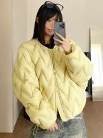 Janveny 2026 Nouvelle Veste Courte Matelassée Légère en Duvet de Canard Blanc pour Femme, Col Rond Ample, Collection Automne Hiver