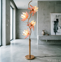 Lampe sur pied élégante en forme de lotus rose, en fer et verre, LED E26, pour salon, chambre et bureau, décoration lumineuse