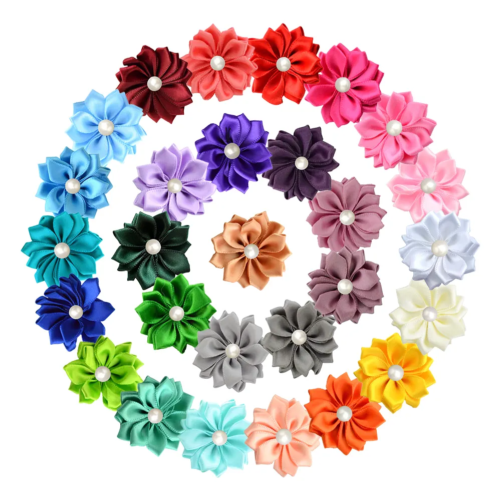 4cm saten kumaş payetli boncuklu çiçek el dikişli orta yapışkan sedef çiçek çocuk şapkalar saç aksesuarları