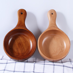 Bol en bois massif de style japonais avec poignée, bol à salade de fruits, bol en bois multifonctionnel, louche à eau, vaisselle en bois - Product Image 2