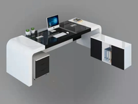 Table en L blanche et noire, mobilier de bureau commercial, bureau de direction simple, tables de direction