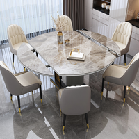 Table à manger ronde extensible moderne en pierre frittée et chaises Bjflamingo, ensemble de tables et chaises de luxe italiennes en marbre