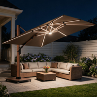 Parasol cantilever moderne commercial avec éclairage LED, parasol en aluminium, protection solaire, mobilier d'extérieur imperméable pour patio