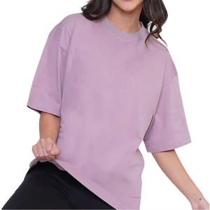 T-shirt pour femme en coton 100% à col rond, coupe ample, décontracté, manches courtes, couleur unie, jersey tricoté, longueur normale - Product Image 6