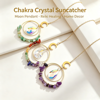 Attrape-soleil en cristal naturel Chakra, pendentif lune, pierre brute en éclats, prisme, ornement suspendu pour fenêtre, guérison Reiki, décoration intérieure, cadeau