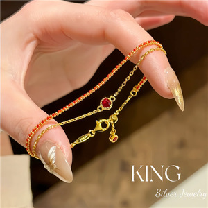 Bracelet en argent King Silver Jewelry, cordon rouge, argent sterling S925 plaqué or, double couche tressée, style rétro chinois - Product Image 5