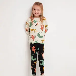 Autumn Custom Animals Print Kids Clothes Long Sleeve T shirt Leggings Two-Piece Suit Girls Clothing Set