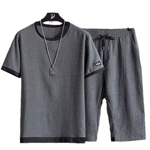 Conjunto de Dos Piezas de Seda de Hielo para <span class=keywords><strong>Hombre</strong></span>, Camiseta Deportiva Casual de Verano de Manga Corta con Pantalones Cortos, Atuendo Moderno y Combinable - Product Image 5