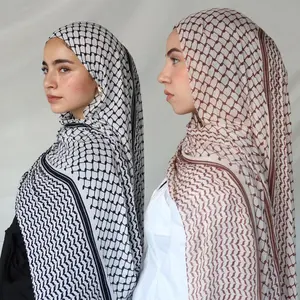 2024 New design premium quality prayer hijab Palestinian Keffiyeh Scarf printed Palestinian Kuffiyeh chiffon hijab scarf