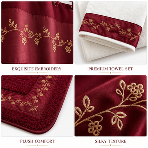 Elegante Set Decorativo per <span class=keywords><strong>Bagno</strong></span>, Collezione 18 Pezzi, Ricamo a Foglie Dorate, Tenda Impermeabile, Set Tappeti Antiscivolo - Product Image 5