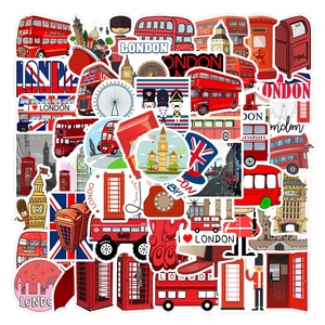 50 Pegatinas Divertidas de Autobús de Londres, Color Rojo, para Niñas Estudiantes, Regalos al por Mayor, Juguetes, Pegatinas Decorativas DIY - Product Image 1