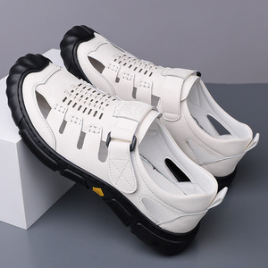 รองเท้าแตะหนังระบายอากาศแบบเจาะรูสำหรับผู้ชายชิโลวาพื้นรองเท้ายางส้นเตี้ยรองเท้าลำลอง - Product Image 3