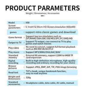 เครื่องเล่นเกมพกพา X50 Retro 5.1 HD 800x480 8GB 10 อีมูเลเตอร์ MAME GBA NES รองรับการเชื่อมต่อทีวี  หน่วยความจำ 64GB TF  จอยสติ๊กคู่ น้ำหนัก 320 กรัม - Product Image 6