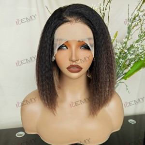 Kemy tóc phụ nữ chịu nhiệt đen <span class=keywords><strong>Bob</strong></span> tóc giả mới Yaki thẳng tổng hợp HD ren phía trước với kết cấu bện cùn cắt tóc giả - Product Image 4