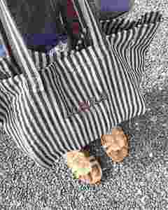 Bolsa de Playa de Lona para Mujer, Gran Capacidad, Diseño a Rayas, Cierre de Cremallera, Económica, de Algodón PC, con Logotipo Personalizado, para Uso Diario y Compras - Product Image 3