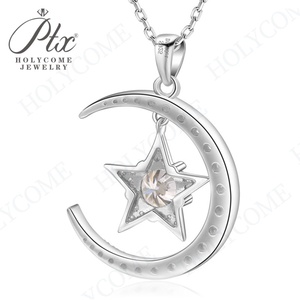 Collana in <span class=keywords><strong>argento</strong></span> Sterling 925 1CT <span class=keywords><strong>D</strong></span> VVS Moissanite scintillante Star Moon Design per donne che indossano quotidianamente datteri senza tempo eleganza MB043 - Product Image 2