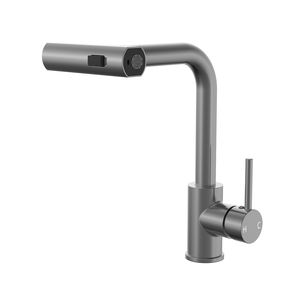 Grifos de cocina negros Gris Extraíble Rotación Cascada Rociador de corriente Cabezal Mezclador de fregadero Grifo de agua de níquel cepillado - Product Image 4