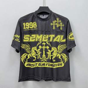 T-shirts sérigraphiés personnalisés à col en O T-shirts surdimensionnés à séchage rapide Boxy Mesh Soccer Wear T-shirt surdimensionné en jersey de football pour hommes - Product Image 5