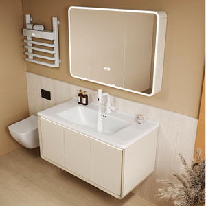 New bathroom cabinet honeycomb aluminum combined integrated ceramic basin washbasin smart <b>mirror</b> cabinet - Product Image 3