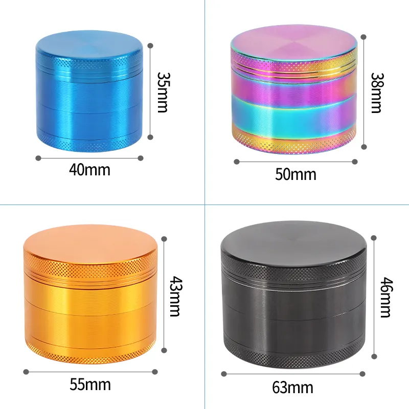 4層卸売金属ハーブグラインダーカスタムロゴ低MOQ 40mm 50mm 55mm 63mmスパイスクラッシャー中国ハーブサプライヤー用金属グラインダー