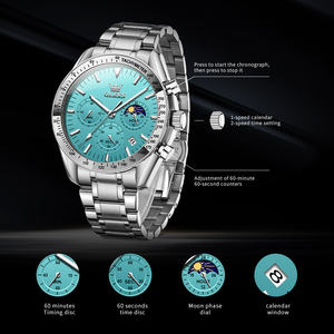 OLEVS 3618 Montre chronographe à quartz à la mode pour hommes <span class=keywords><strong>Moonswatch</strong></span> Calendrier Montre-bracelet en acier inoxydable Étanche Montres de luxe pour hommes - Product Image 2