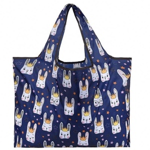 Grand sac de courses pliable réutilisable en polyester RPET 190T, sac fourre-tout extensible en nylon durable - Product Image 1