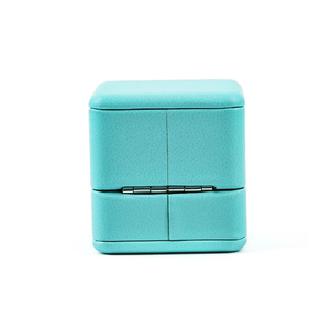 Custom Blue <b>T</b> Leather European Style Luxury Jewelry Box Rounded Diamond Square Pattern for Ring Pendant Necklace Packaging - Product Image 2