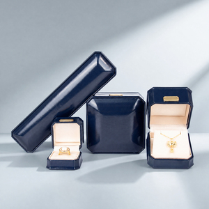 Coffret à bijoux octogonal en cuir PU bleu marine Zebopak avec bague et collier – Collection cadeau de Noël pour fournisseurs - Product Image 2