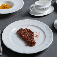 Assiette à dîner florale en porcelaine blanche de qualité supérieure, passe au lave-vaisselle, assiette à steak, vaisselle en porcelaine fine pour la vente en gros Horeca