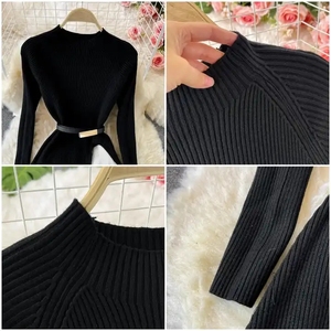 <span class=keywords><strong>Abito</strong></span> <span class=keywords><strong>plissettato</strong></span> retrò con stampe autunnali e invernali per donna, elegante <span class=keywords><strong>abito</strong></span> midi <span class=keywords><strong>in</strong></span> <span class=keywords><strong>maglia</strong></span> con patchwork sfumato e maniche lunghe con cintura <span class=keywords><strong>in</strong></span> vita - Product Image 3