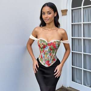 Popüler tasarım düşük kesim derin V boyun Backless balık kemik kapalı omuz jakarlı yaz kadın seksi üst - Product Image 3