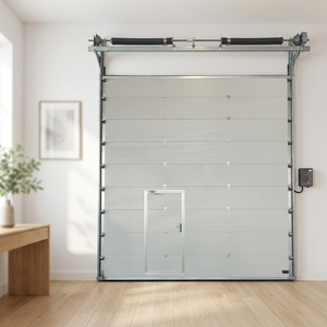 Porte sectionnelle industrielle en acier galvanisé à chaud, directement de l'usine, avec porte piétonne intégrée, certifiée CE, pour entrepôt - Product Image 1