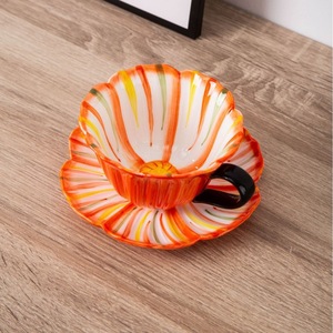 Taza y Plato de Cerámica con Diseño de Flor de Ensueño a Rayas, Taza de Agua de Alto Valor Estético, Taza de Café Americana para Parejas y Chicas - Product Image 6