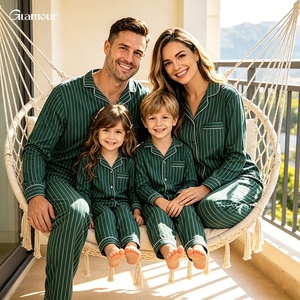 2026 New Eco Friendly Family Matching <strong>Pajamas</strong> Green Striped Bamboo <strong>Pajamas</strong> Sleepwear for Adult Kids Baby Christmas Homewear - Product Image 3
